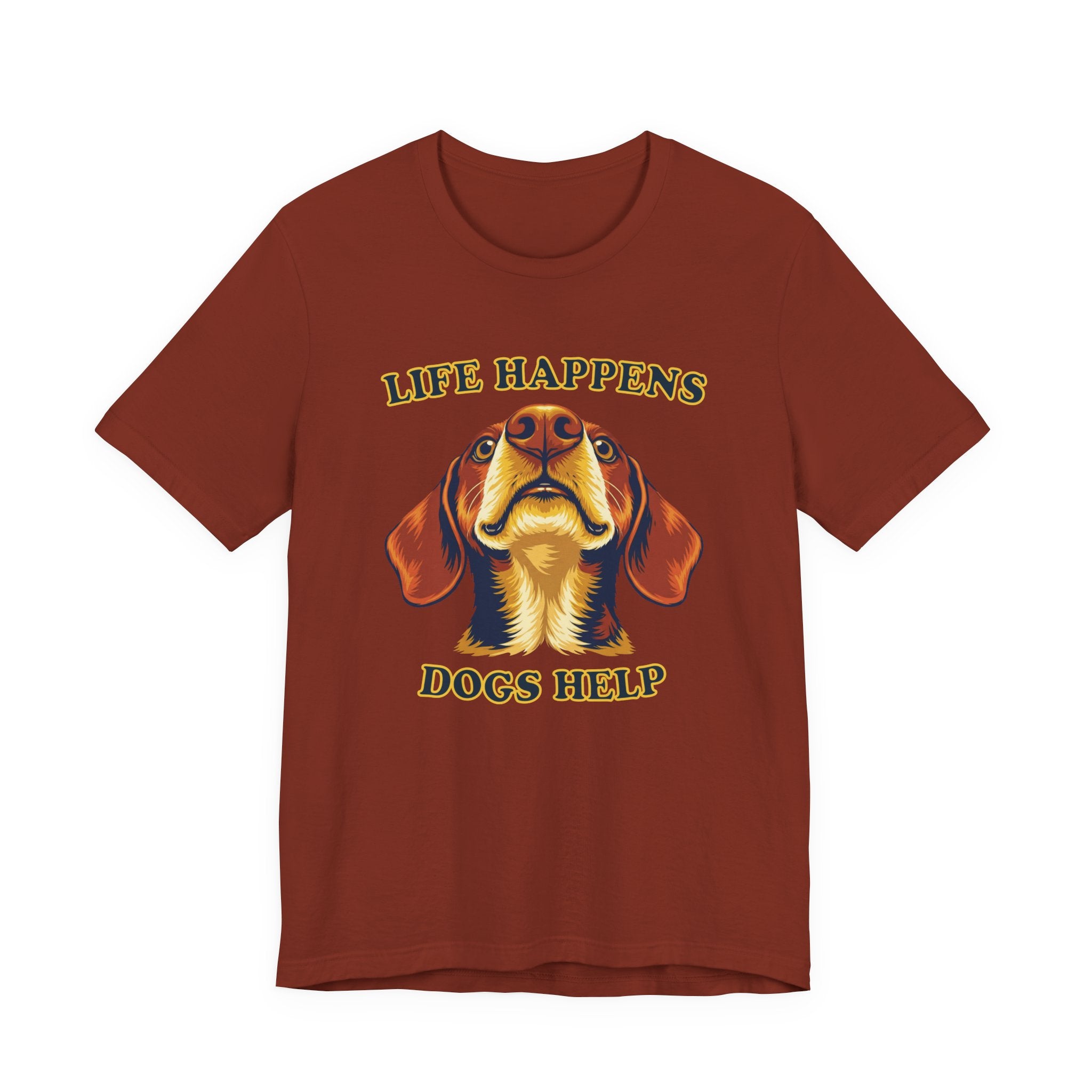 Shorthaired Dachshund Lovers T-Shirt - "Life Happens Dogs Help"