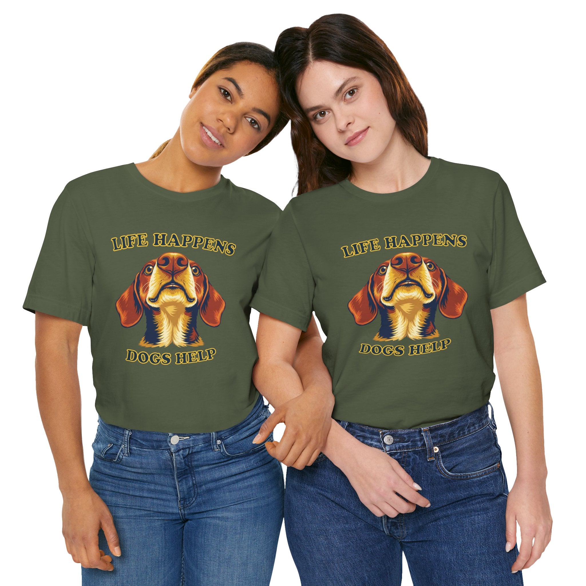 Shorthaired Dachshund Lovers T-Shirt - "Life Happens Dogs Help"