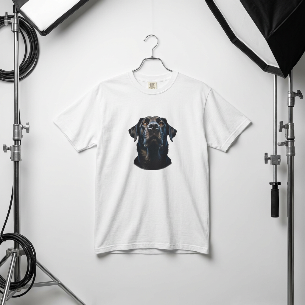 Black Labrador Portrait T-Shirt — Realistic Dog Face Tee for Pet Lovers