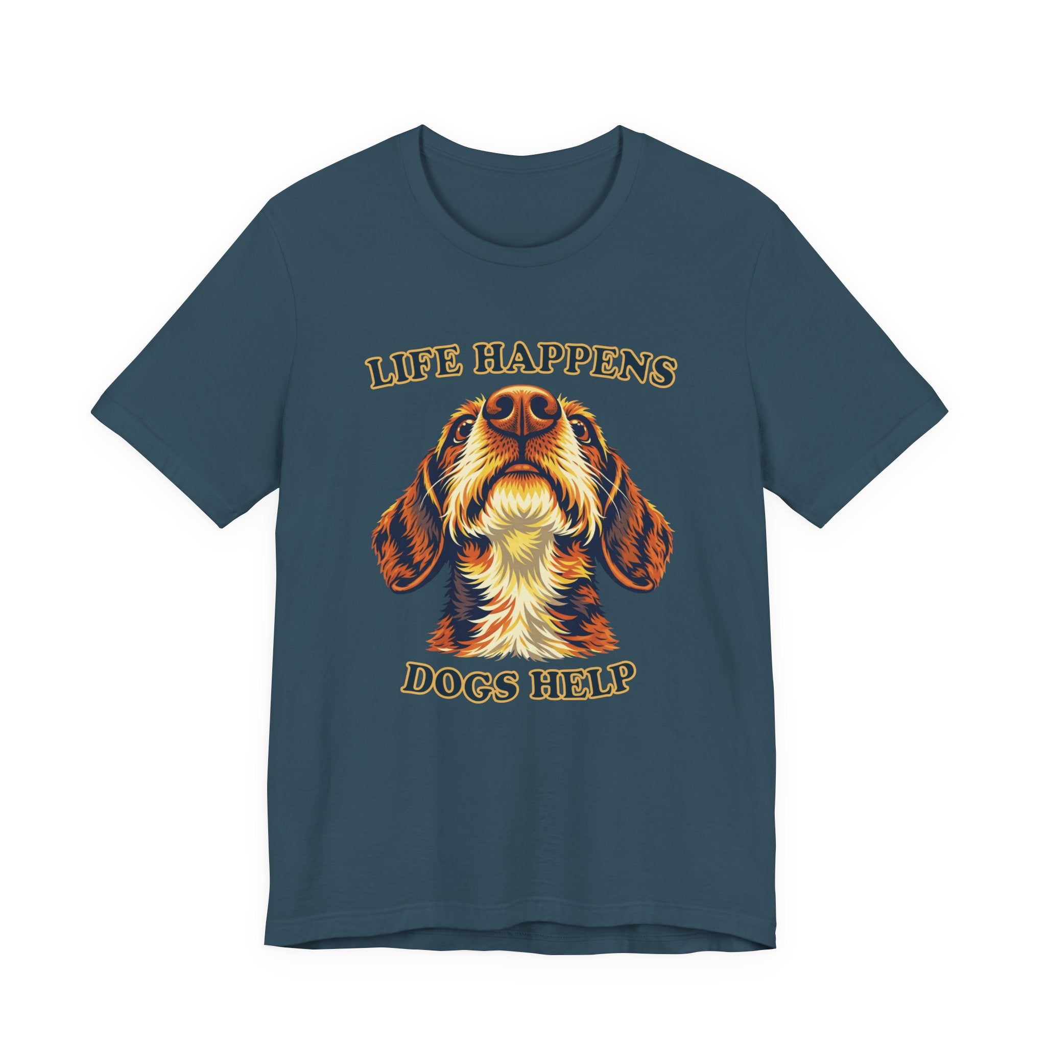 "Life Happens Dogs Help" - Wirehaired Dachshund Tee