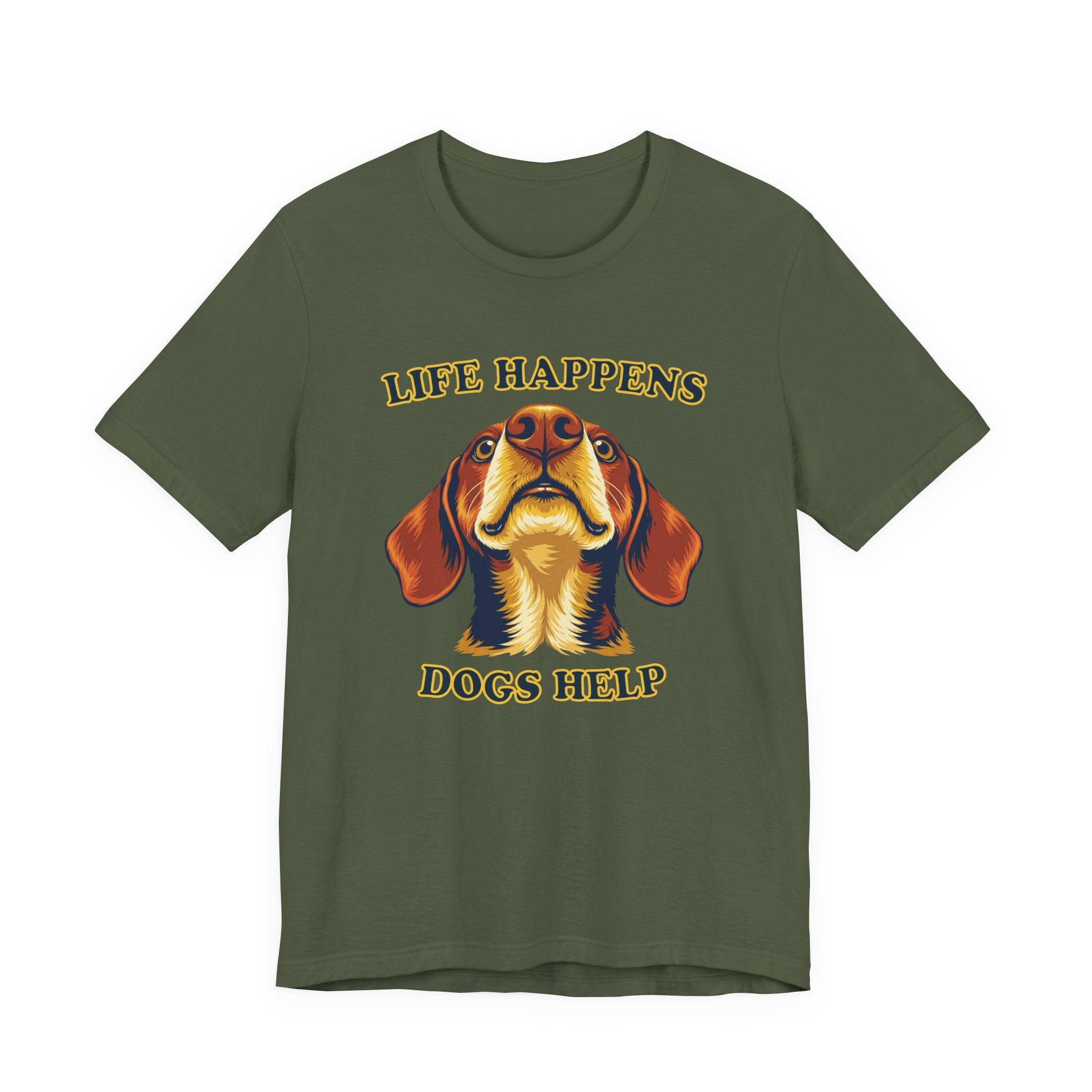 Shorthaired Dachshund Lovers T-Shirt - "Life Happens Dogs Help"