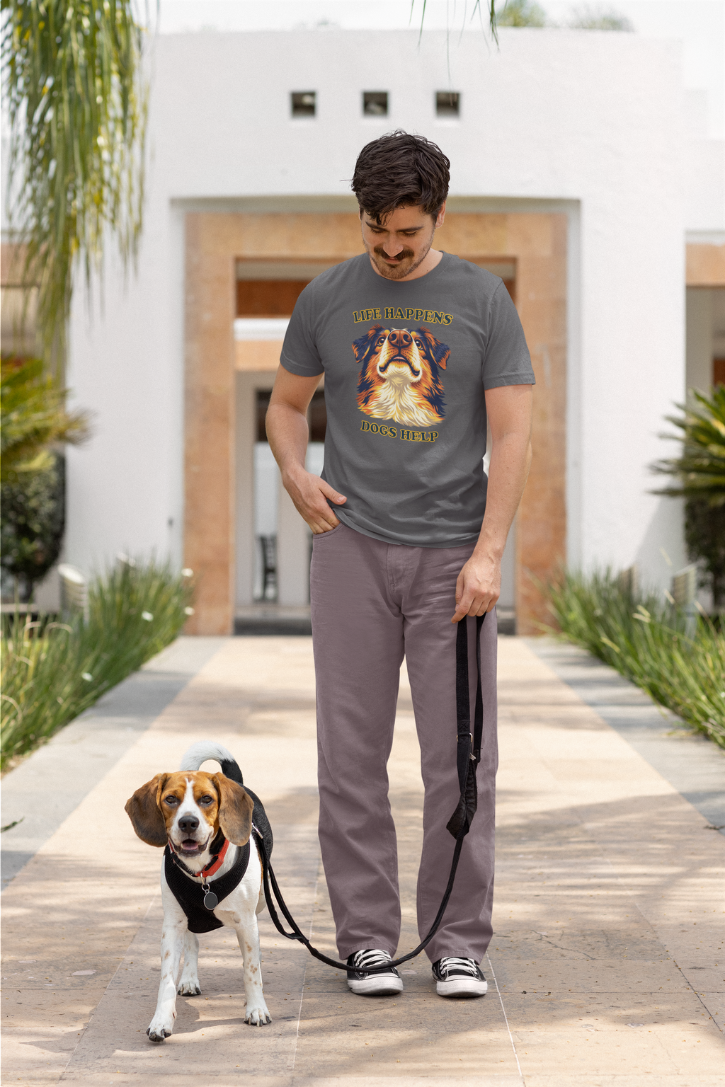Shepard Lovers T-Shirt - "Life Happens Dogs Help"