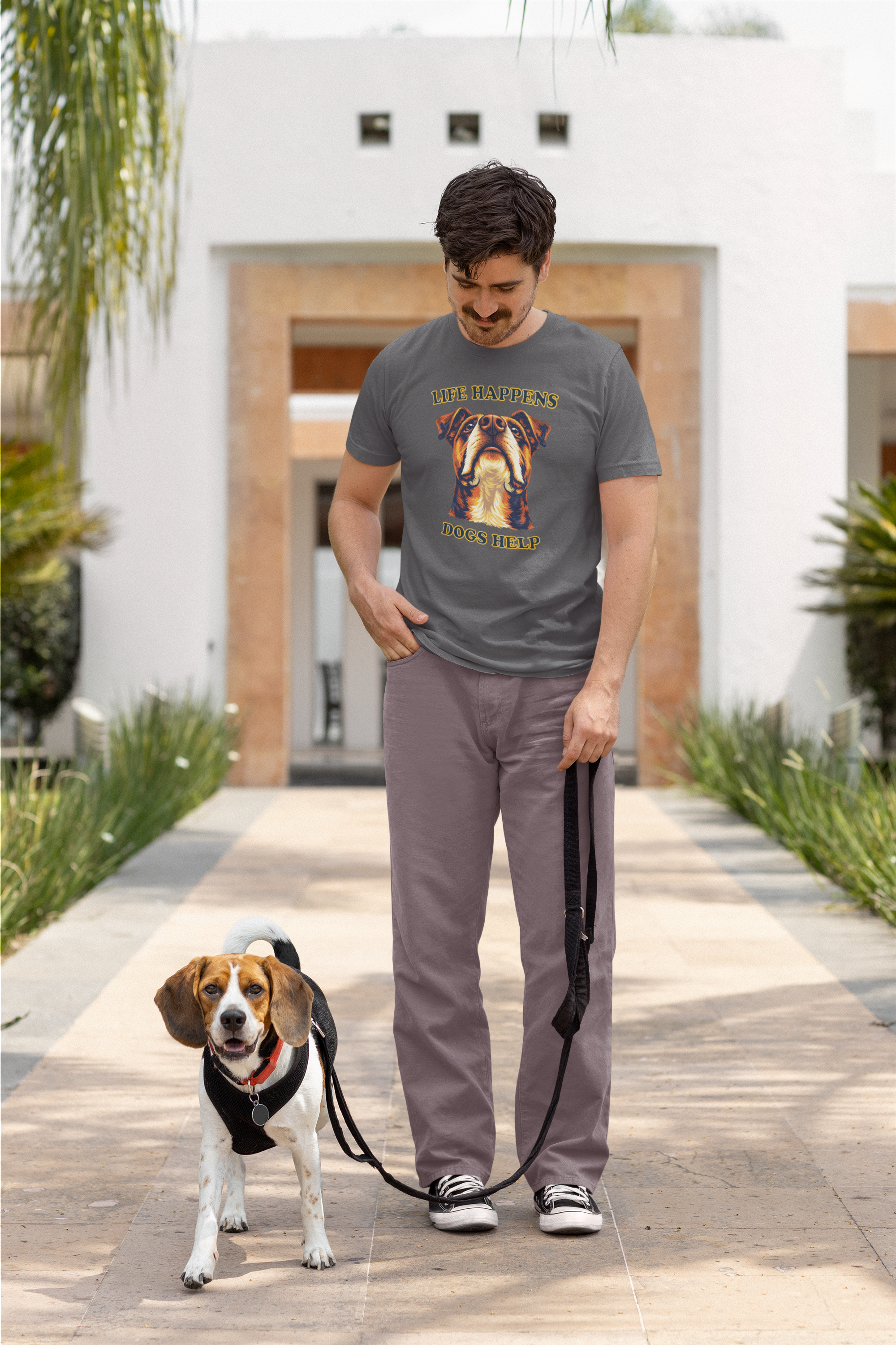 Boxer Lovers T-Shirt - "Life Happens Dogs Help"