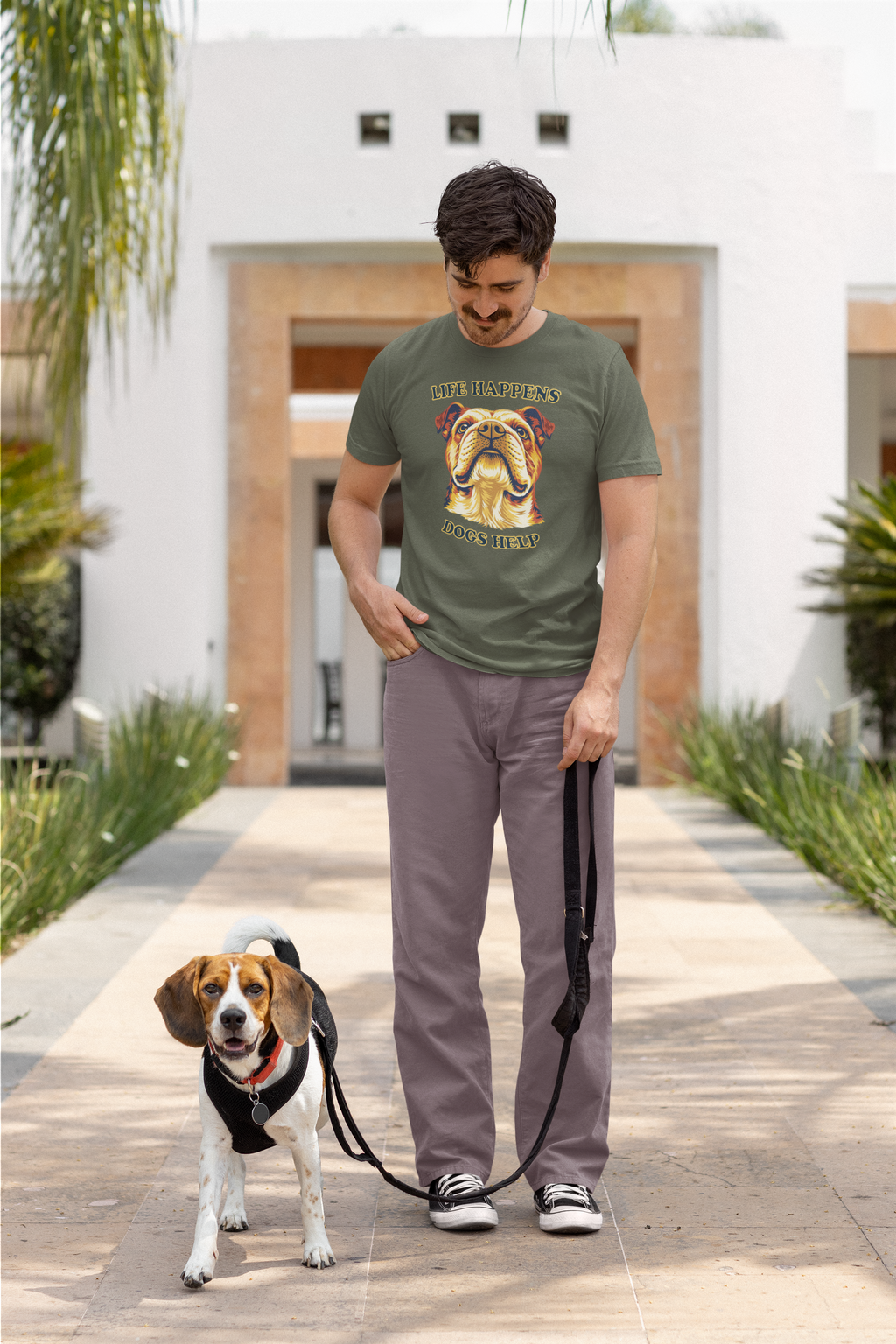 Bulldog Lovers T-Shirt - "Life Happens Dogs Help"
