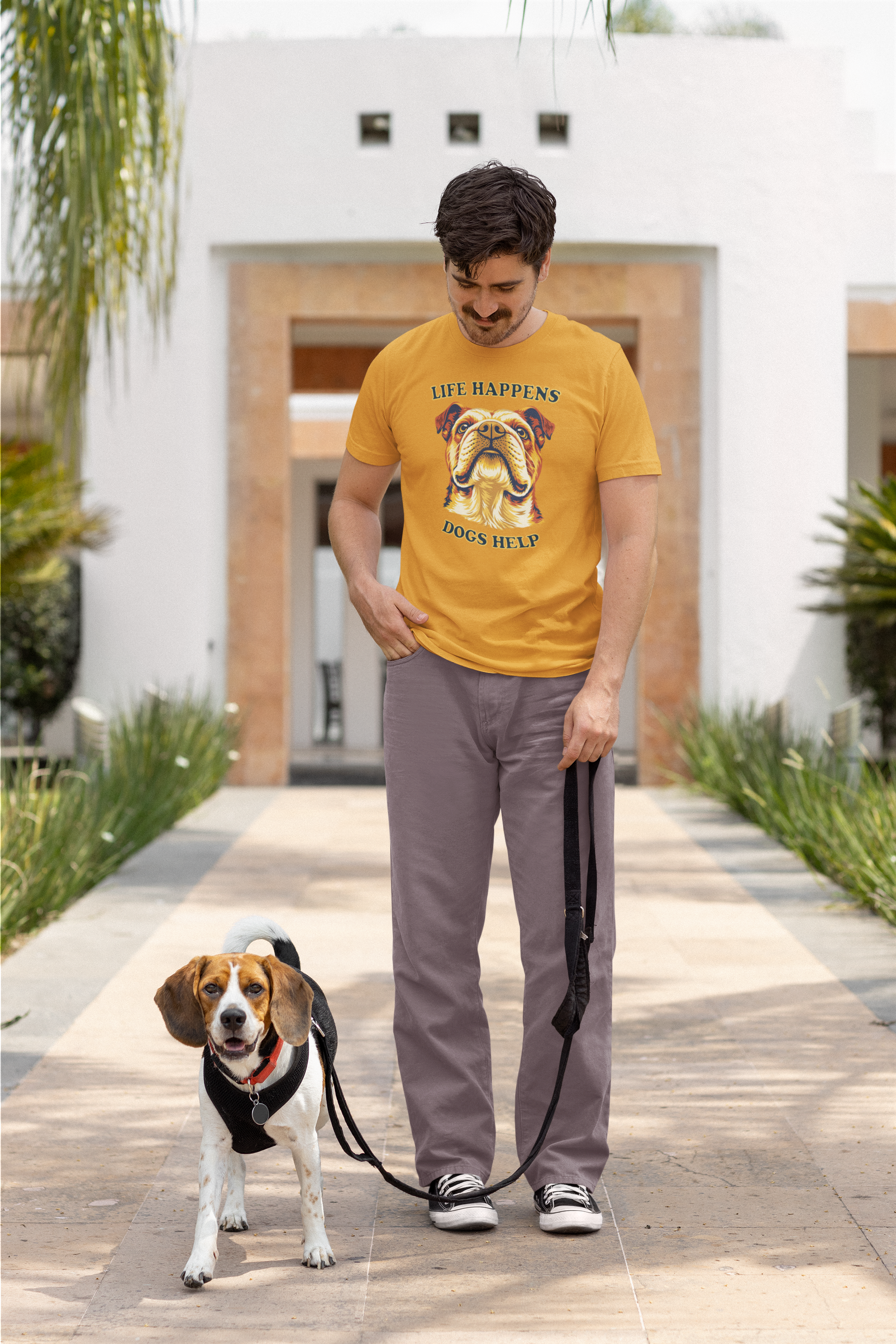Bulldog Lovers T-Shirt - "Life Happens Dogs Help"
