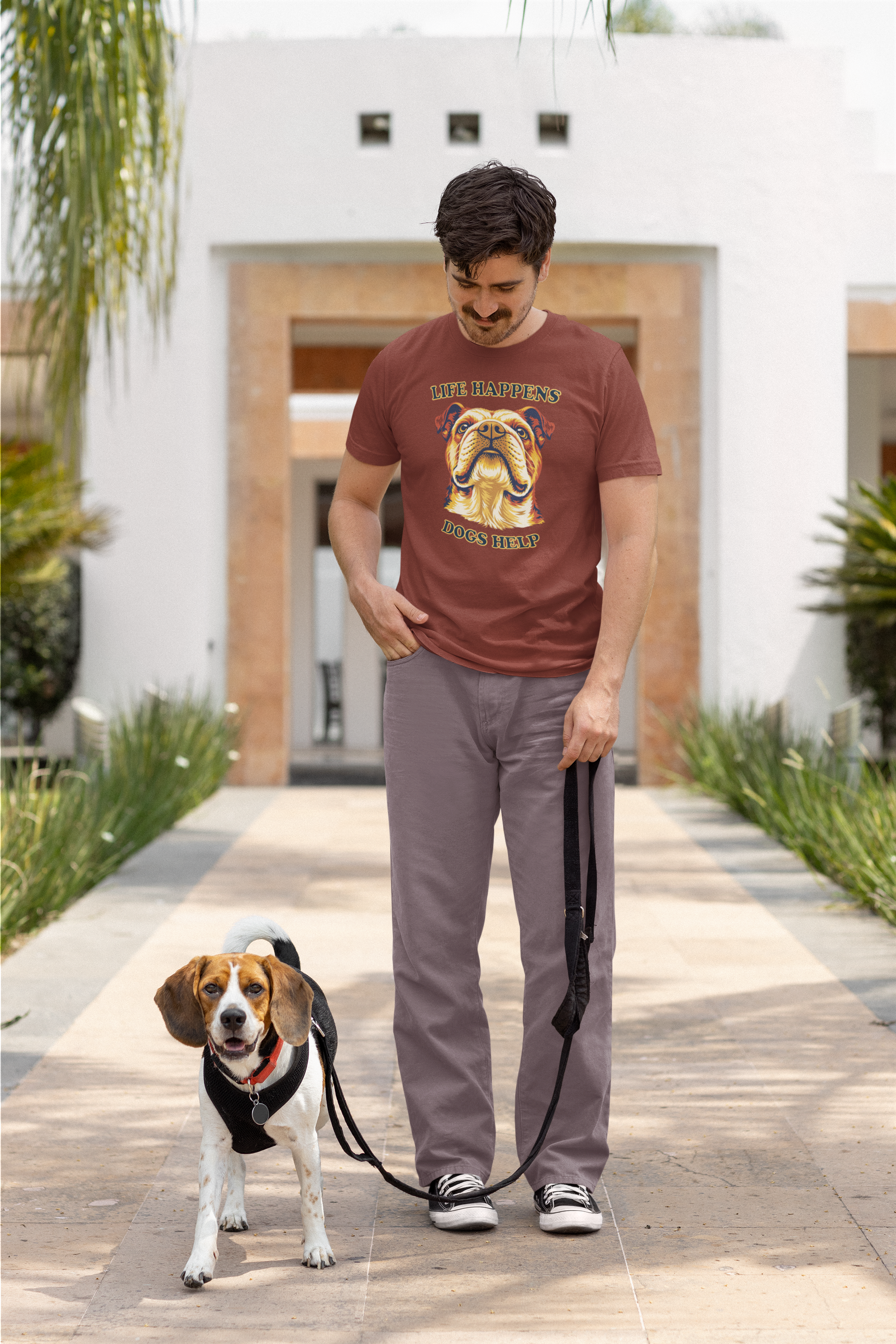 Bulldog Lovers T-Shirt - "Life Happens Dogs Help"